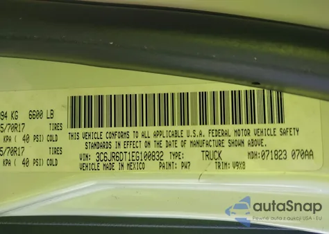 2014 Ram 1500 Tradesman из США, поврежденный, VIN 3C6JR6DT1EG100832